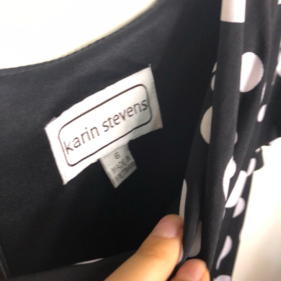 Karin Stevens Black & White Polka Dot Dress – Size 6, Lace Waist Detail - Picture 4 of 10